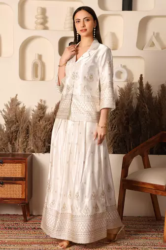 Ivory gold embroidered co-ord set