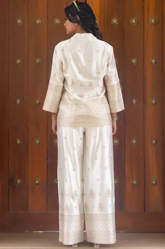 Ivory gold embroidered co-ord set with pant