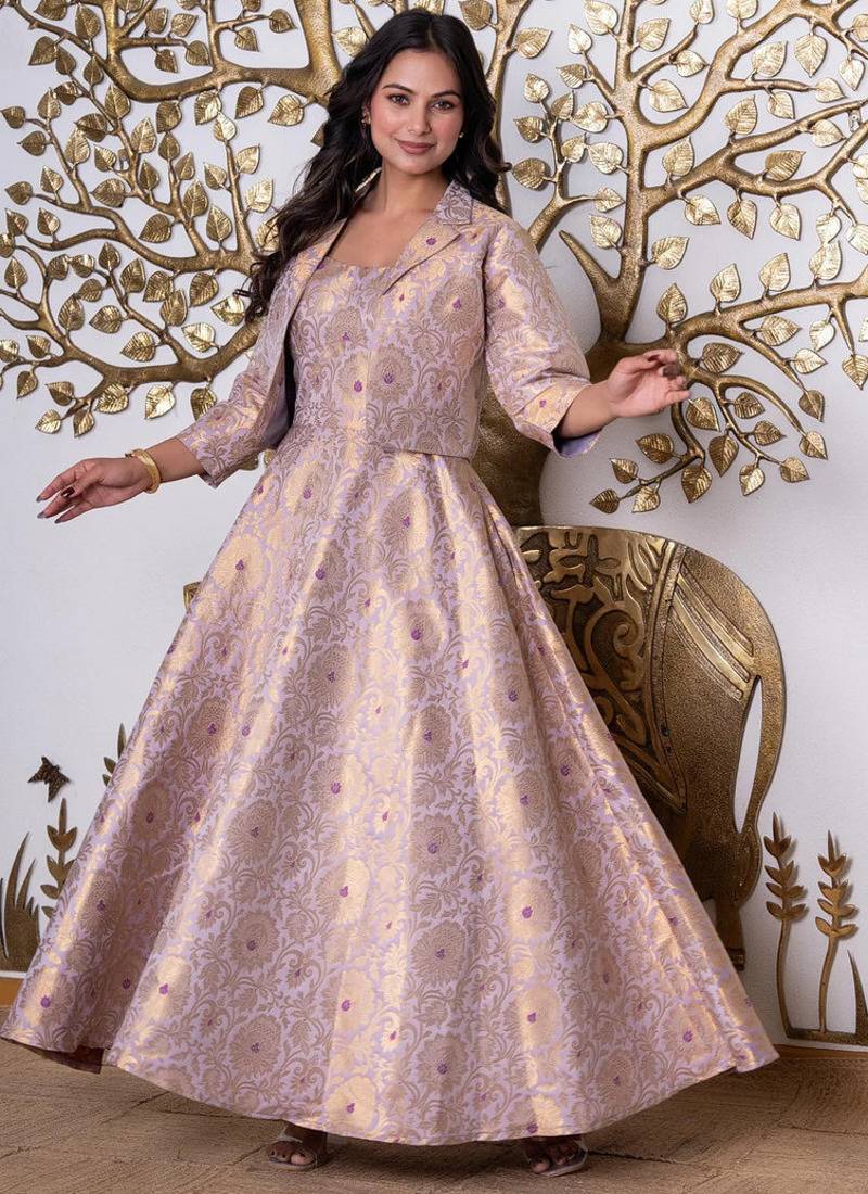 Lavender bloom jacquard midi dress