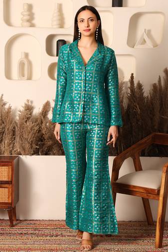 Nazakat green brocade co-ord set