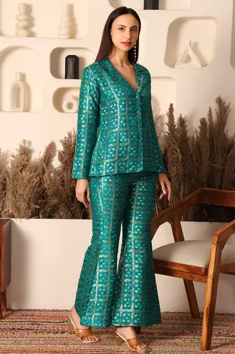 Nazakat green brocade co-ord set