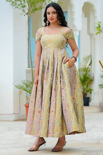 Pastel bloom jacquard fit & flare dress | premium festive wear