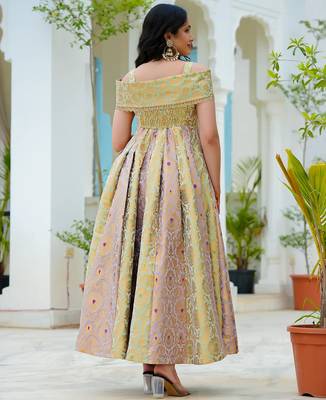 Pastel bloom jacquard fit & flare dress | premium festive wear 2