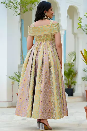 Pastel bloom jacquard fit & flare dress | premium festive wear