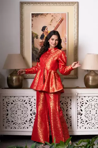 Red & gold peplum co-ord set