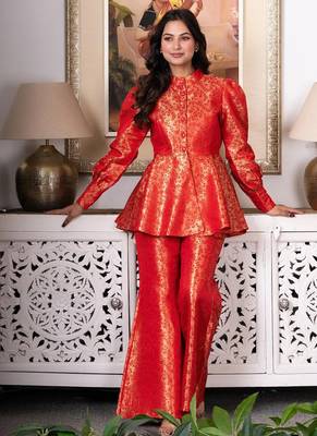 Red & gold peplum co-ord set 2