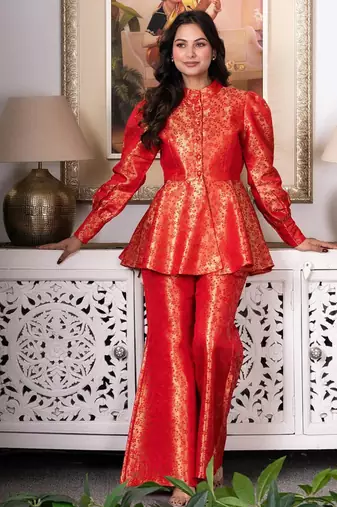 Red & gold peplum co-ord set