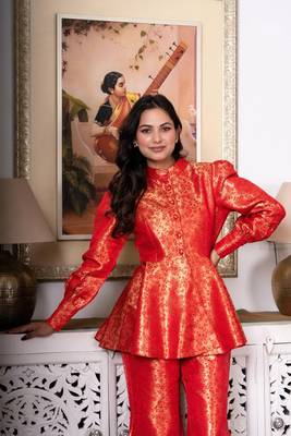 Red & gold peplum co-ord set 3