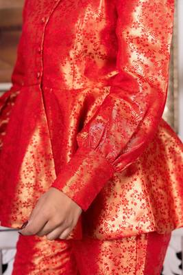 Red & gold peplum co-ord set 4