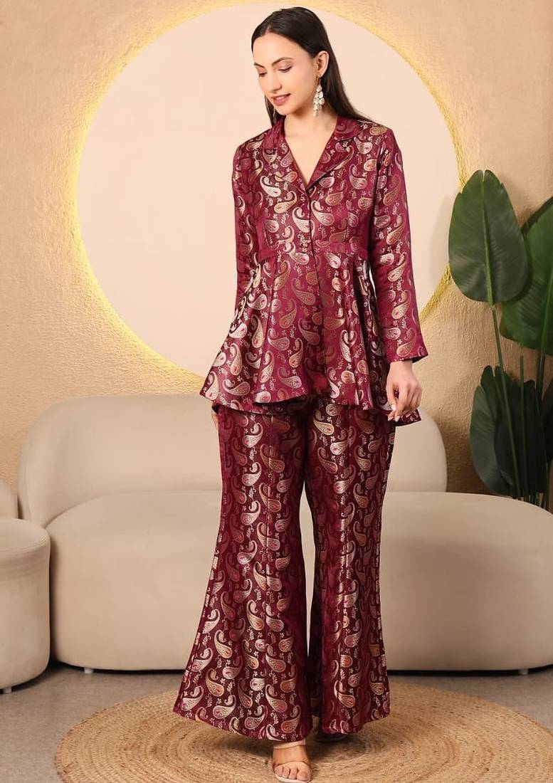 Wine royale paisley brocade co-ord set