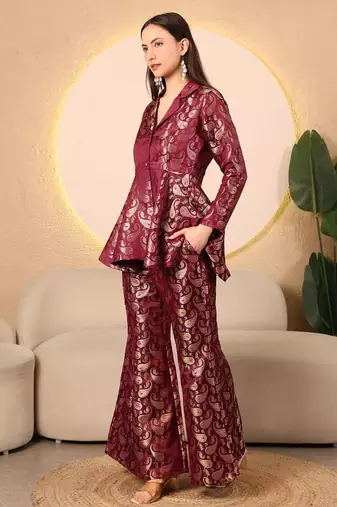 Wine royale paisley brocade co-ord set