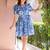 Blue floral print cotton wrap dress
