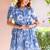 Blue floral print cotton wrap dress