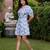 Blue meadow floral printed button-down shirt dress