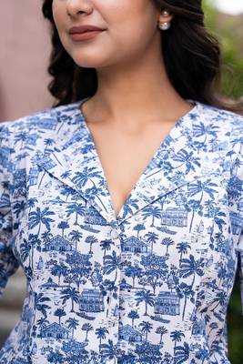 Blue meadow floral printed button-down shirt dress 4