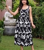 Midnight bloom black & white floral layered printed midi dress