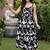 Midnight bloom black & white floral layered printed midi dress