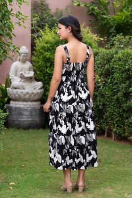Midnight bloom black & white floral layered printed midi dress 2