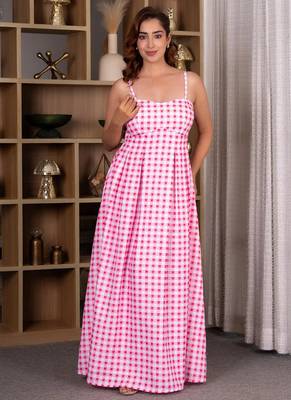 Pink gingham maxi dress 1