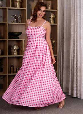 Pink gingham maxi dress 3