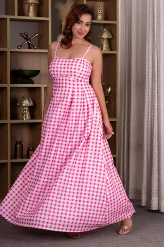 Pink gingham maxi dress