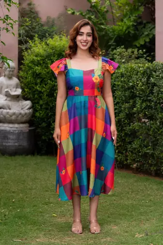 Rainbow bloom midi dress