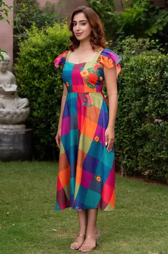 Rainbow bloom midi dress