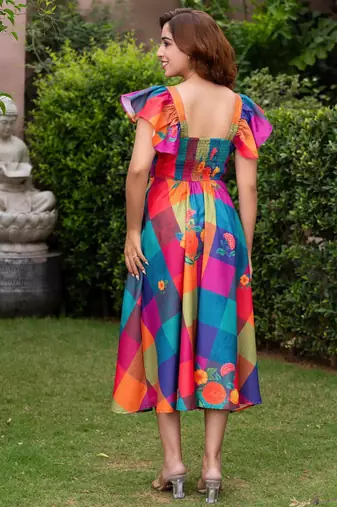 Rainbow bloom midi dress