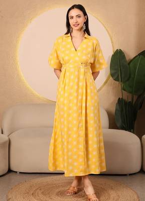 Sunshine aura yellow printed wrap midi dress 1