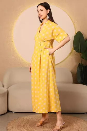 Sunshine aura yellow printed wrap midi dress