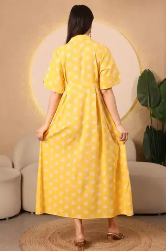 Sunshine aura yellow printed wrap midi dress