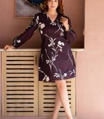 Wine blossom floral printed v-neck mini dress