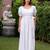 White polka print puff sleeve maxi dress