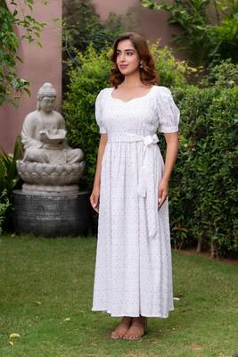 White polka print puff sleeve maxi dress 2