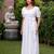 White polka print puff sleeve maxi dress
