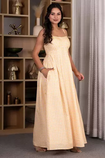 Yellow gingham maxi dress