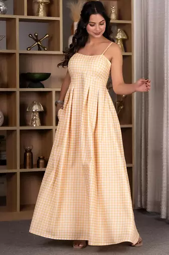 Yellow gingham maxi dress