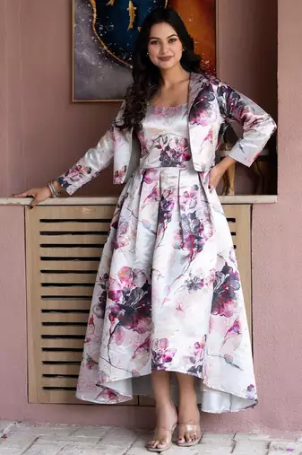 Rosy aura jacket style dress