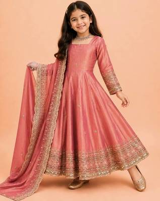 Heavy fendy silk embroidery and sequnce work pink readymade salwar suit 1