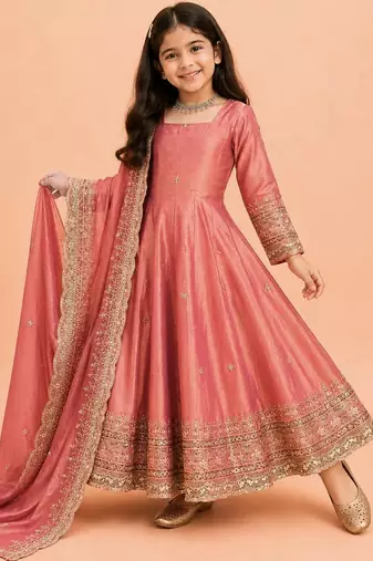 Heavy fendy silk embroidery and sequnce work pink readymade salwar suit
