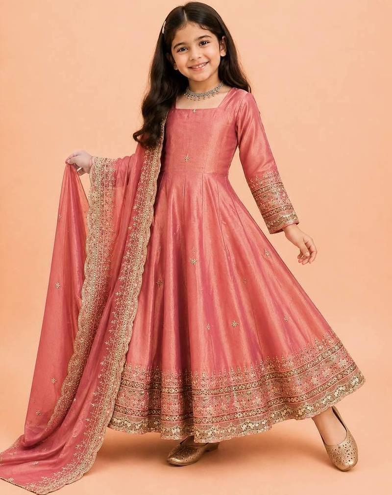 Heavy fendy silk embroidery and sequnce work pink readymade salwar suit