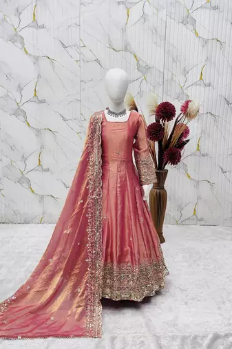 Heavy fendy silk embroidery and sequnce work pink readymade salwar suit