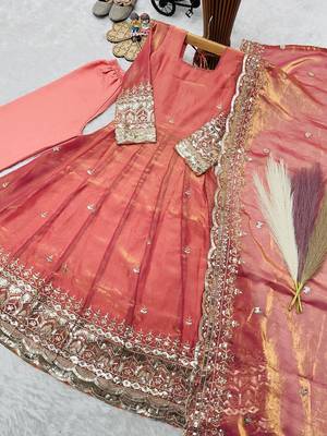 Heavy fendy silk embroidery and sequnce work pink readymade salwar suit 3