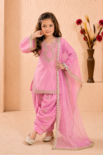 Trendy roman silk embroidery sequnce and moti work pink readymade salwar suit