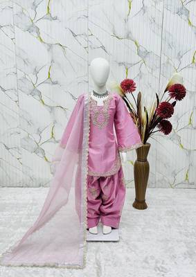 Trendy roman silk embroidery sequnce and moti work pink readymade salwar suit 2