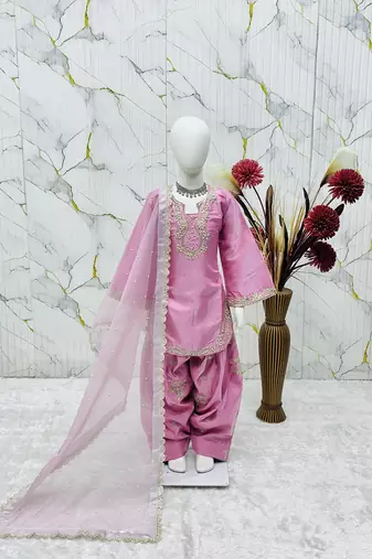 Trendy roman silk embroidery sequnce and moti work pink readymade salwar suit