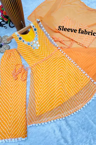 Heavy fox georgette printed and real mirror  work with pum work yellow readymade salwar suit