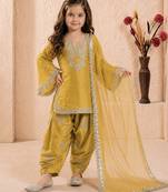 Trendy roman silk embroidery sequnce and moti work mustard readymade salwar suit
