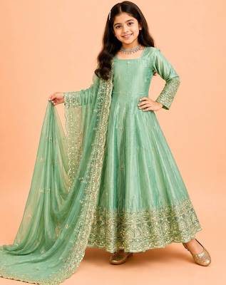 Heavy fendy silk embroidery and sequnce work mint green readymade salwar suit 1