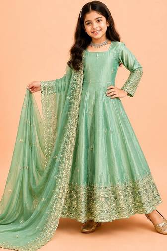 Heavy fendy silk embroidery and sequnce work mint green readymade salwar suit